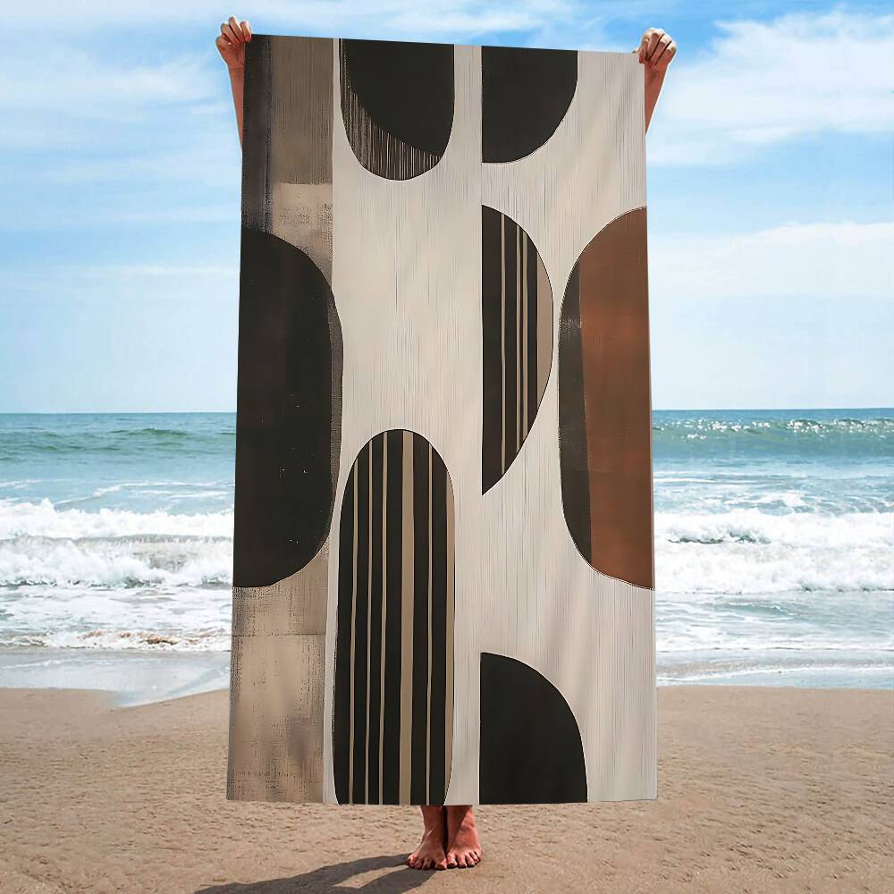 Abstract Retro Black Geometry Microfiber Beach Towel Absorbent Quick Dry Soft Yoga Swimming Resort Mountain Climbing Towel