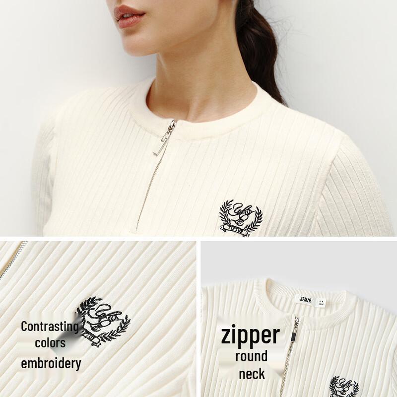 Женский вышитый свитер Semir облегающего кроя на молнии до середины