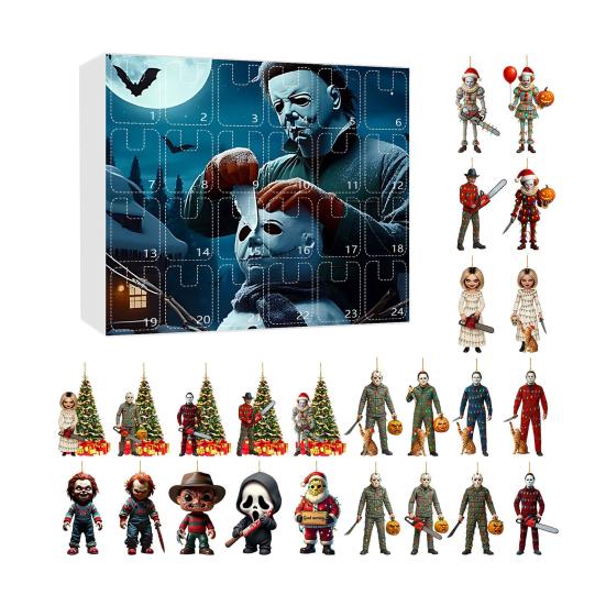 Хэллоуин Адвент-календарь 2025 24-дневный календарь обратного отсчета с коллекционными акриловыми подвесками Тема ужасов Обратный отсчет