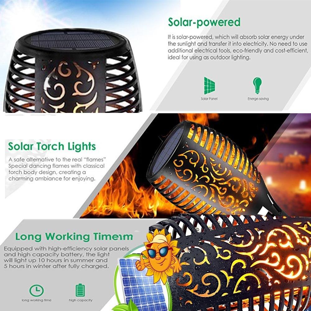 Solar Flame Torch Lights Flickering Light Waterproof Garden Decoration Outdoor Lawn Path Yard Patio Floor Lamps