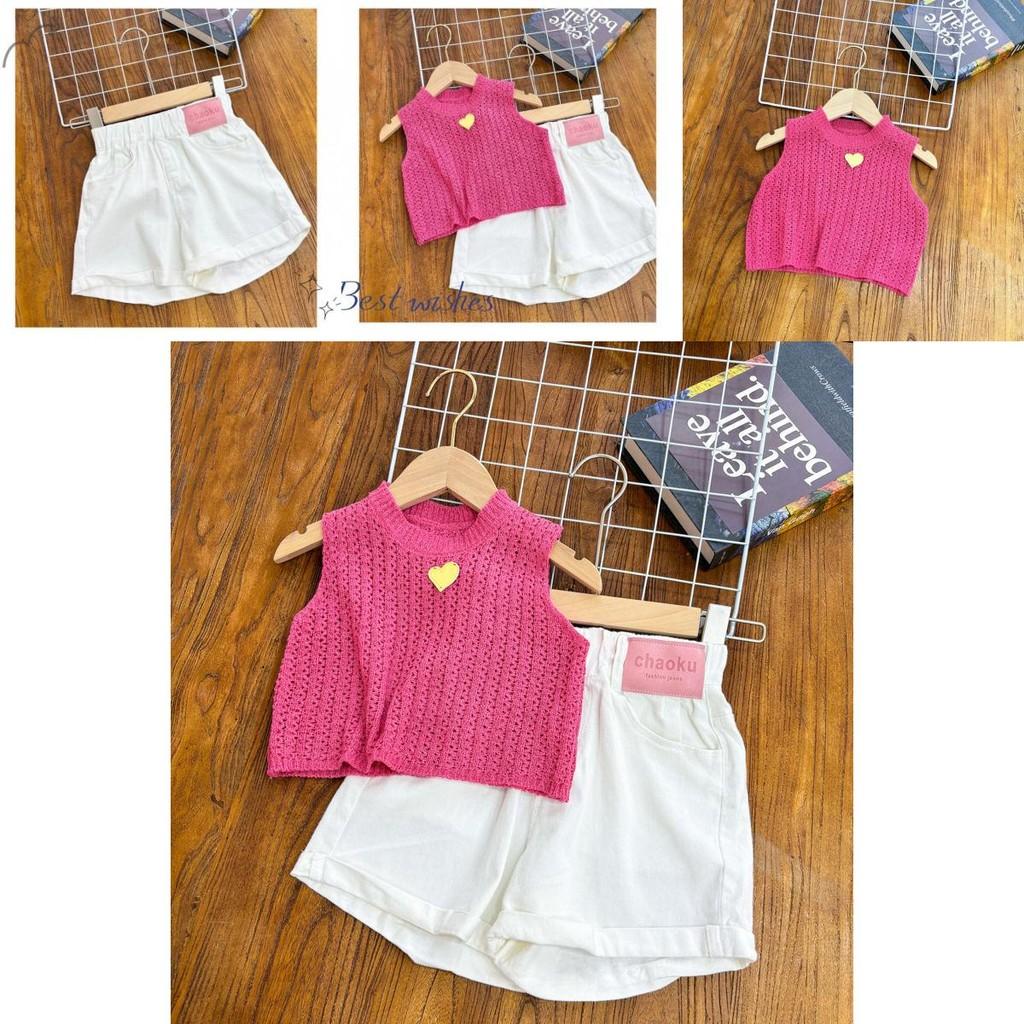 Fashionable 2024 Summer Girls Knit Ensemble With Elegant Dragon Fruit Top And Shorts