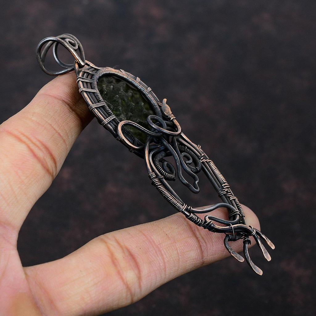 Moldavite Pendant Copper Wire Wrapped Pendant Moldavite Gemstone Jewelry Designer Pendant Copper Wire Jewelry Handmade Pendant Gift For Her