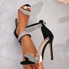 Summer Sexy Peep Toe Thin Heels Women Sandals CRYSTAL Ankle-Wrap Club Zipper Stripper Ladies Shoes Zapatos De Mujer