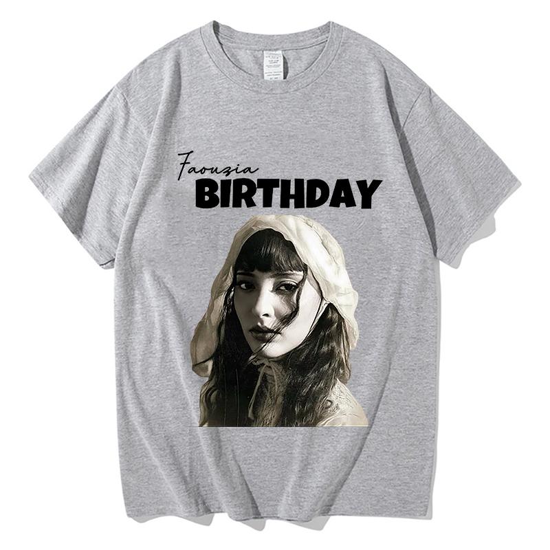 2026 Summer Cotton Faouzia BIRTHDAY Printed TShirts Vintage Graphic Tees Unisex Unisex Loose Casual Hip Hop Streetwear Comfort Tops