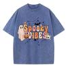 SPOOKY VIBES Monogram Print Halloween Women's T-Shirt Summer Unisex Wash Cotton Short Sleeve Loose Top American Vintage