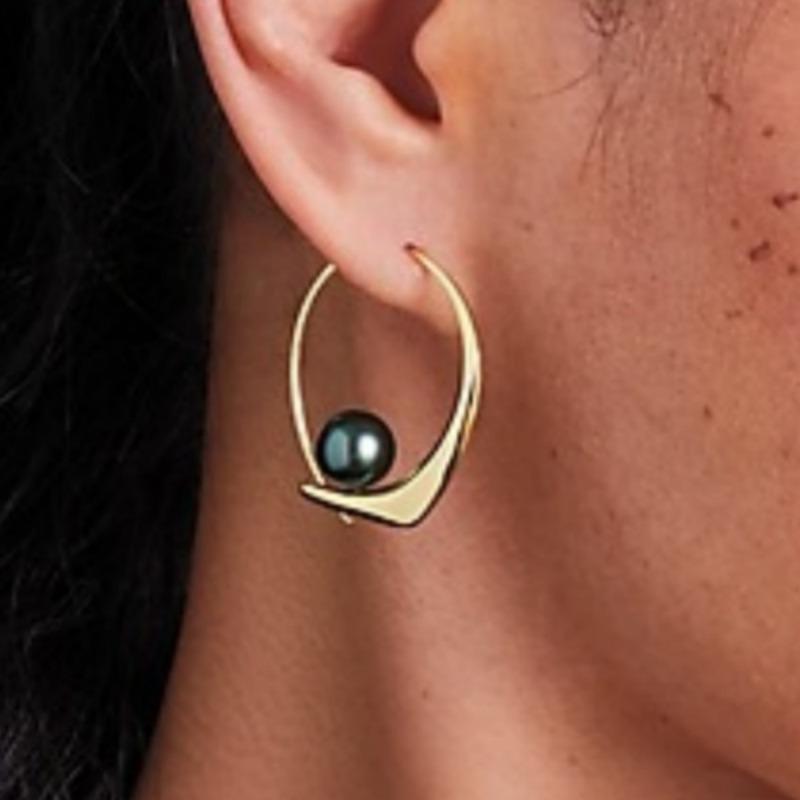 Винтажные лаконичные серьги-кольца с зеленым искусственным жемчугом для женщин Банкетные Повседневные Универсальные Ювелирные Аксессуары Ручной работы