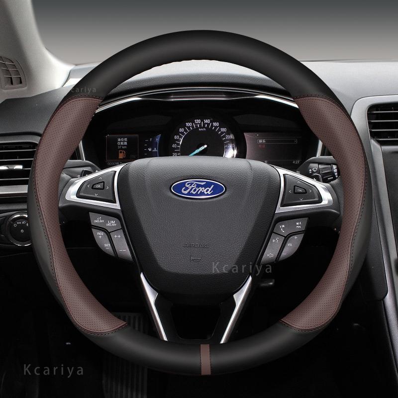 AJW1 Suede Cow Leather Car Steering Wheel Cover Anti-slip 38cm For Ford Focus 2 3 4 MK1 MK2 MK3 MK4 Auto Interior Accessories