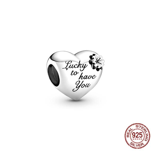 Аутентичные стерлингового серебра 925 пробы Love You Mom Heart Шарм из бисера подходит для милого модного браслета ювелирных украшений в подарок для женщин