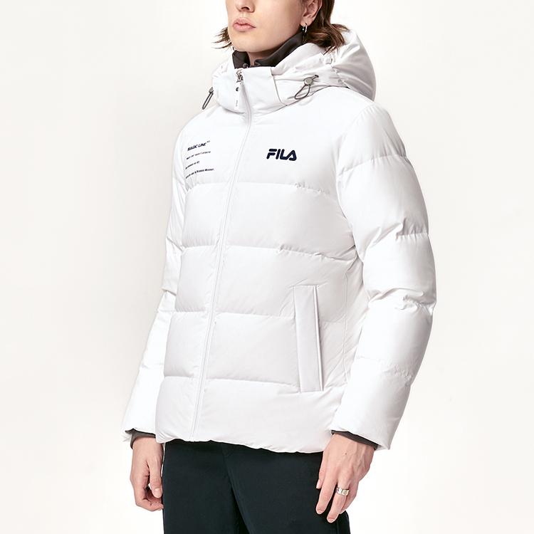 Fila Толстая пуховая куртка с капюшоном и принтом логотипа-буквы, мужская верхняя одежда, стандартный белый F11M149901FWT
