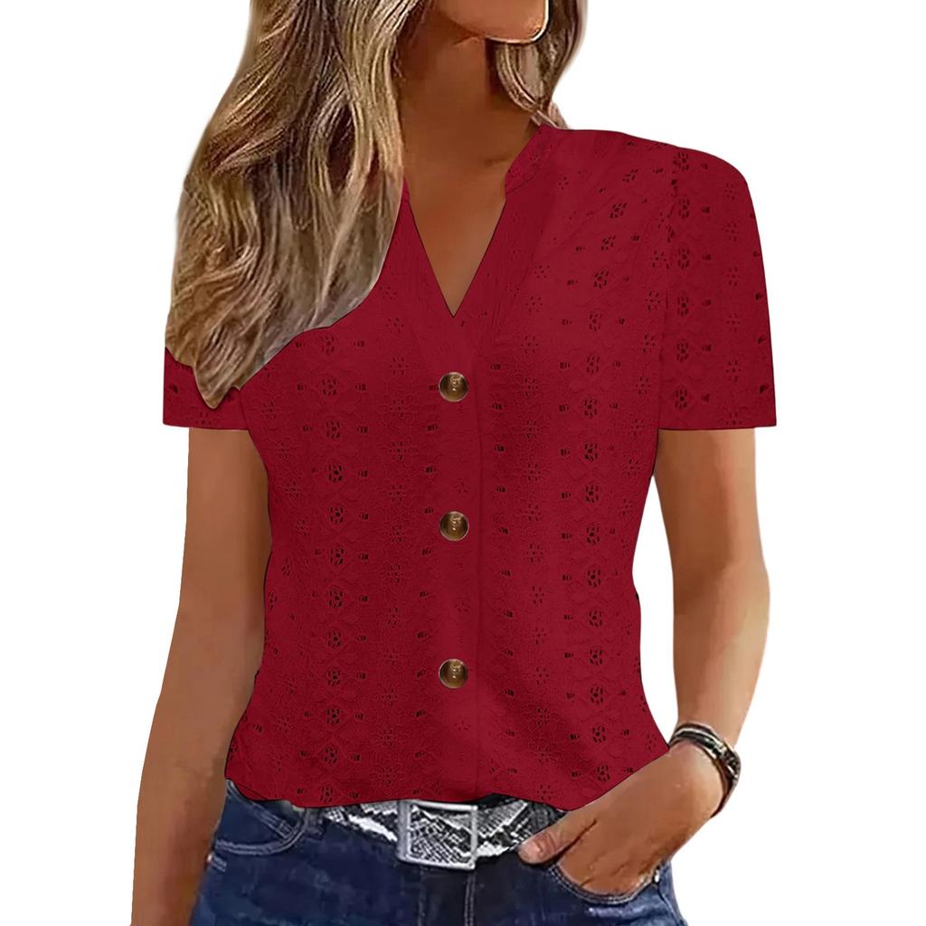 Женские топы, нарядные, повседневные, с V-образным вырезом, однотонные, с коротким рукавом, повседневные топы, летняя рубашка