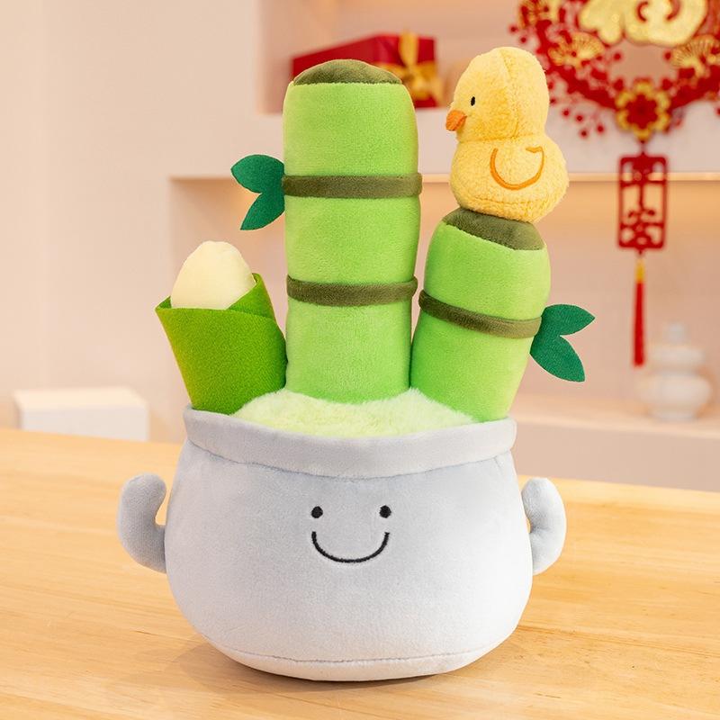 New Simulated Fortune Tree Potted Doll Rich Bamboo Doll Plush Toy Creative Office Green Plant Small Ornament