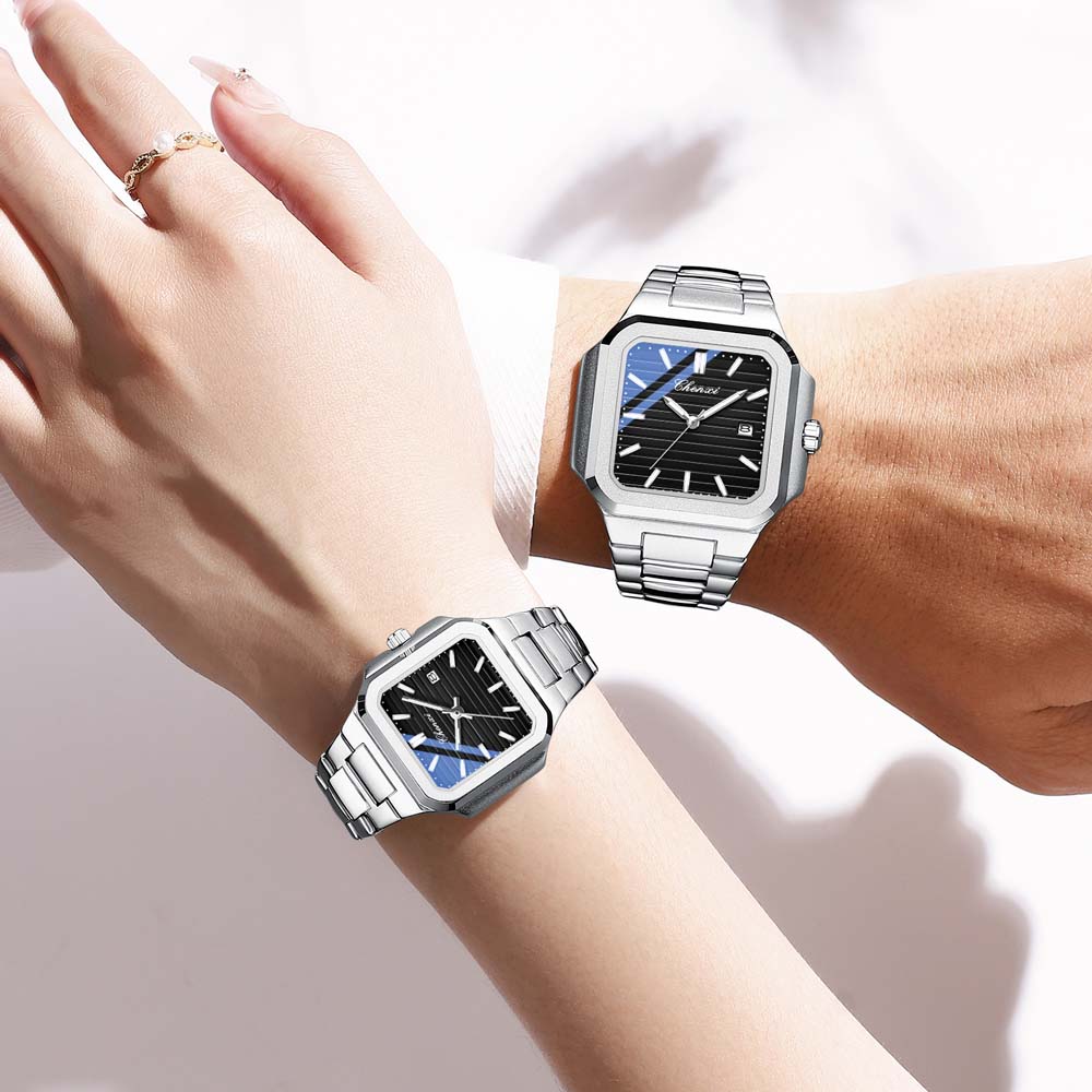 Chenxi Brand Men's Quartz Watch Square Stainless Waterproof Luminous Date Luxury Women's Wristwatch Male Clock Gift For Couple