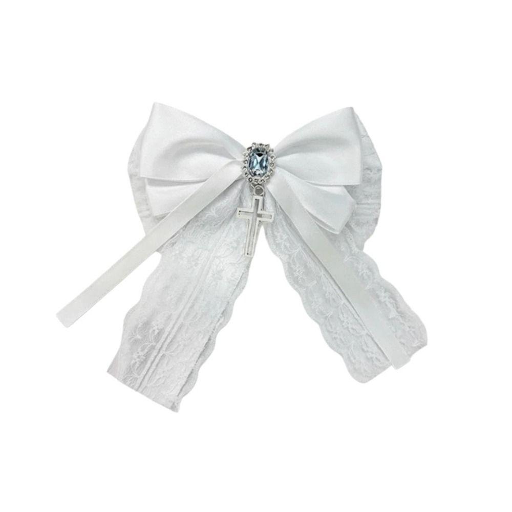 Cute Bow Cross Pendant Gothic Hair Clip Exquisite Lace Design Y2K Hair Clip Girl's Accessories