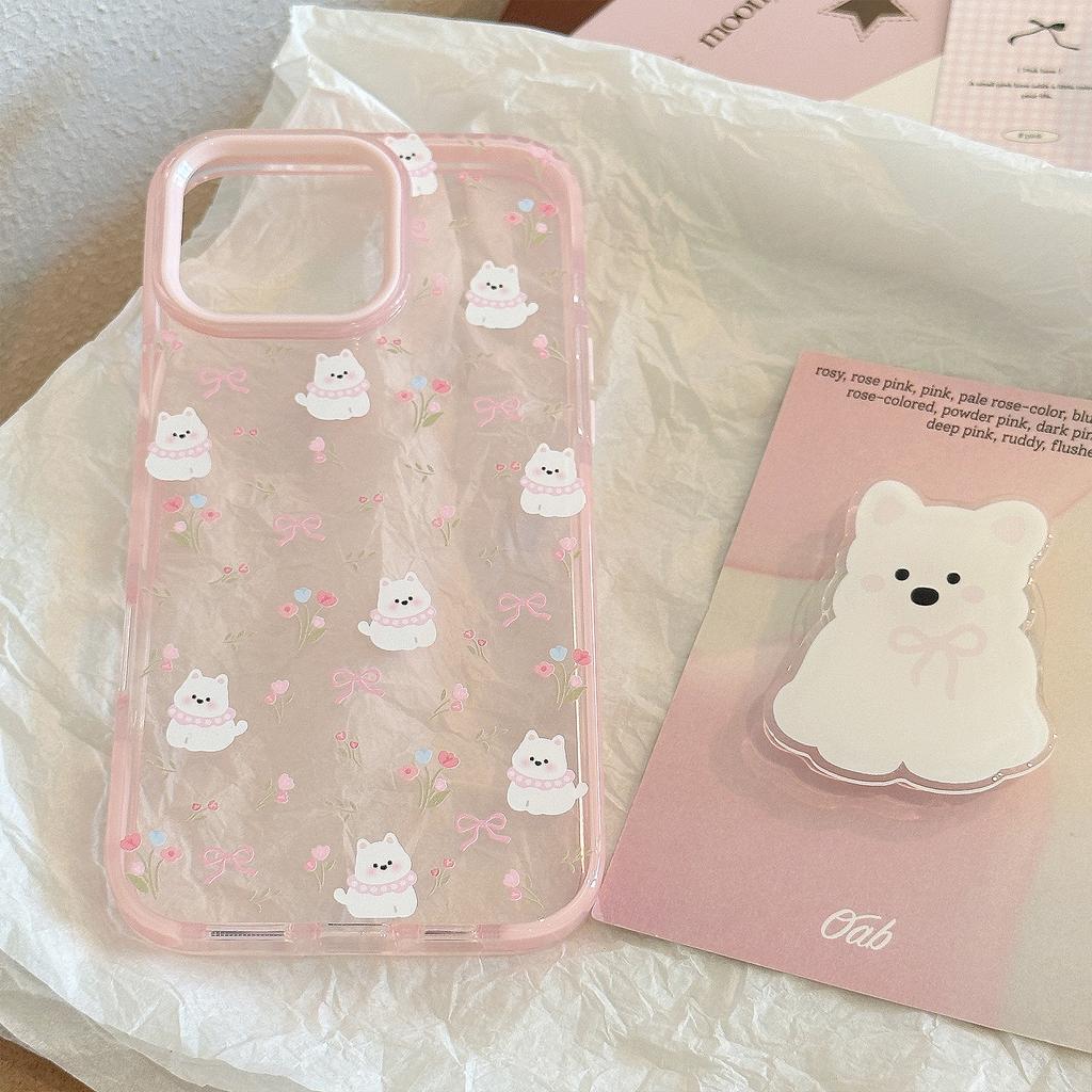 Милая мультяшная подставка для щенка Чехол для мобильного телефона iPhone 15 Apple 16 Promax Подходит для 14 Нишевый 13 Противоударный