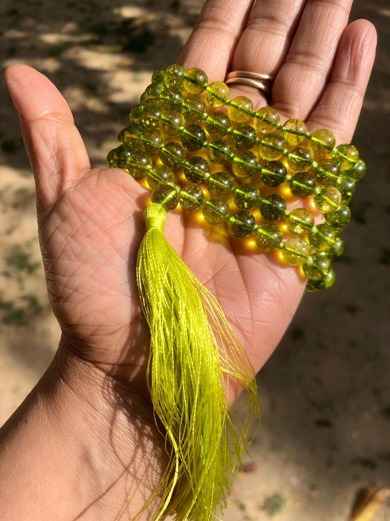8 mm Rnd 108+1 Guru Beads Original Peridot Jaap Rosary, Japa Mala Energized, Yoga Prayer Healing Meditation, August Birthstone, Green Mala