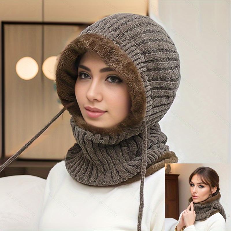 One-piece Windproof Hooded Scarf with Fleece Lining for Ear and Neck Protection - Perfect for Outdoor Cycling and Skiing