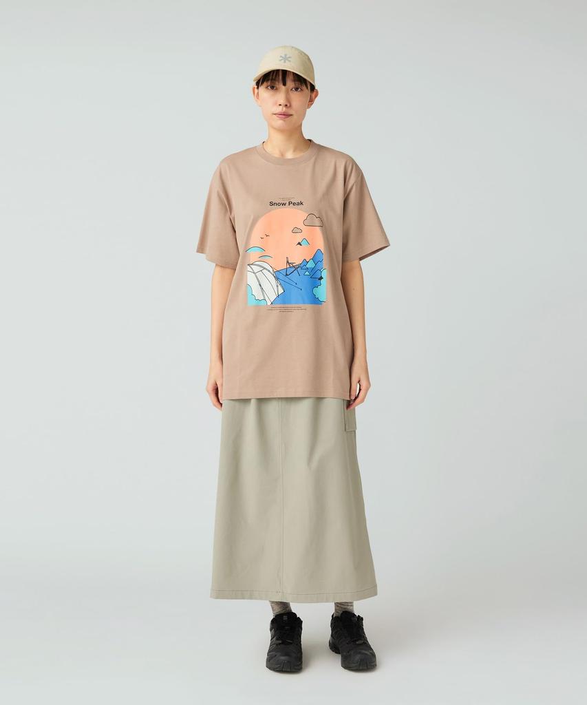 Snow Peak Camping Graphic Short and Size L T-Shirt TS-25AU008, Sleeve, Men's Women's, Beige,