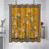 1 Piece Of 180X180Cm Yellow Retro Floral Pattern Printed Shower Curtain Partition, Bathroom Waterproof And Mildew Proof