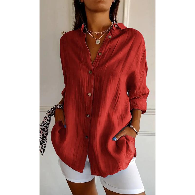 Новая модная однобортная повседневная рубашка больших размеров для женщин с отложным воротником, свободные женские однотонные блузки, топы, рубашки с длинным рукавом на весну и осень 25997