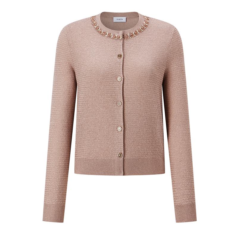 Ports Женский кардиган из смесовой ягнячьей шерсти с бисерным воротником