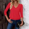 Women's Fashion Casual V-Neck Three-Quarter Sleeve Solid Color Top
