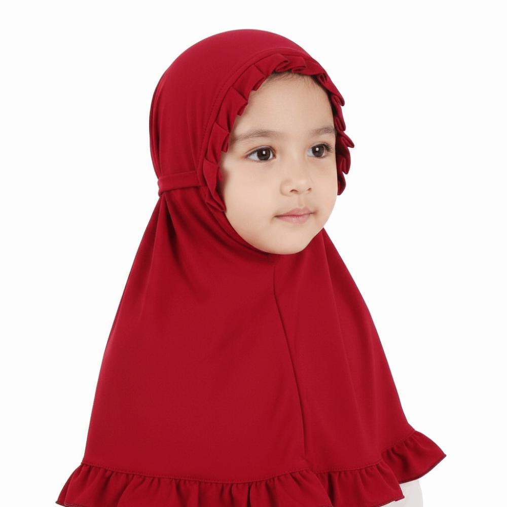 Solid Color Girls Neck Shawl Breathable Children Islamic Headscarf 2-7 Years Old Kids