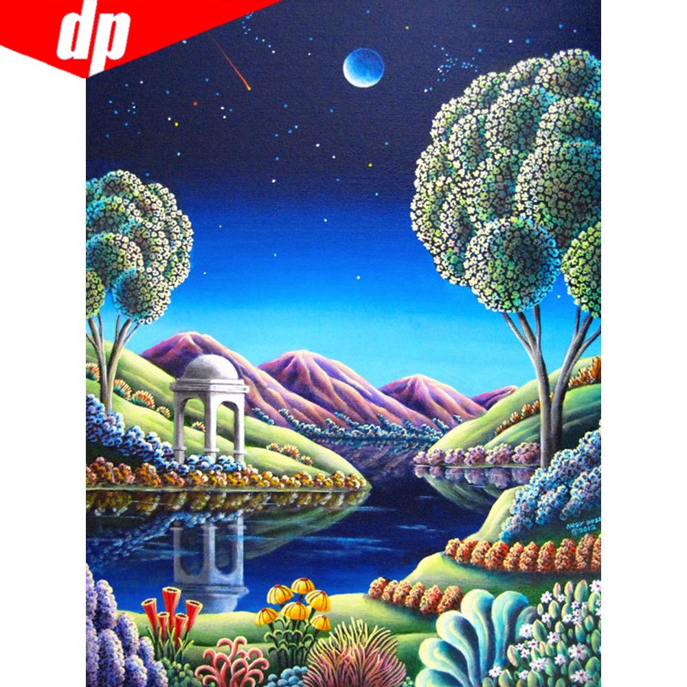 5D DIY Diamond Painting Moon Night Full Round Scenic Diamond Embroidery Cross Stitch