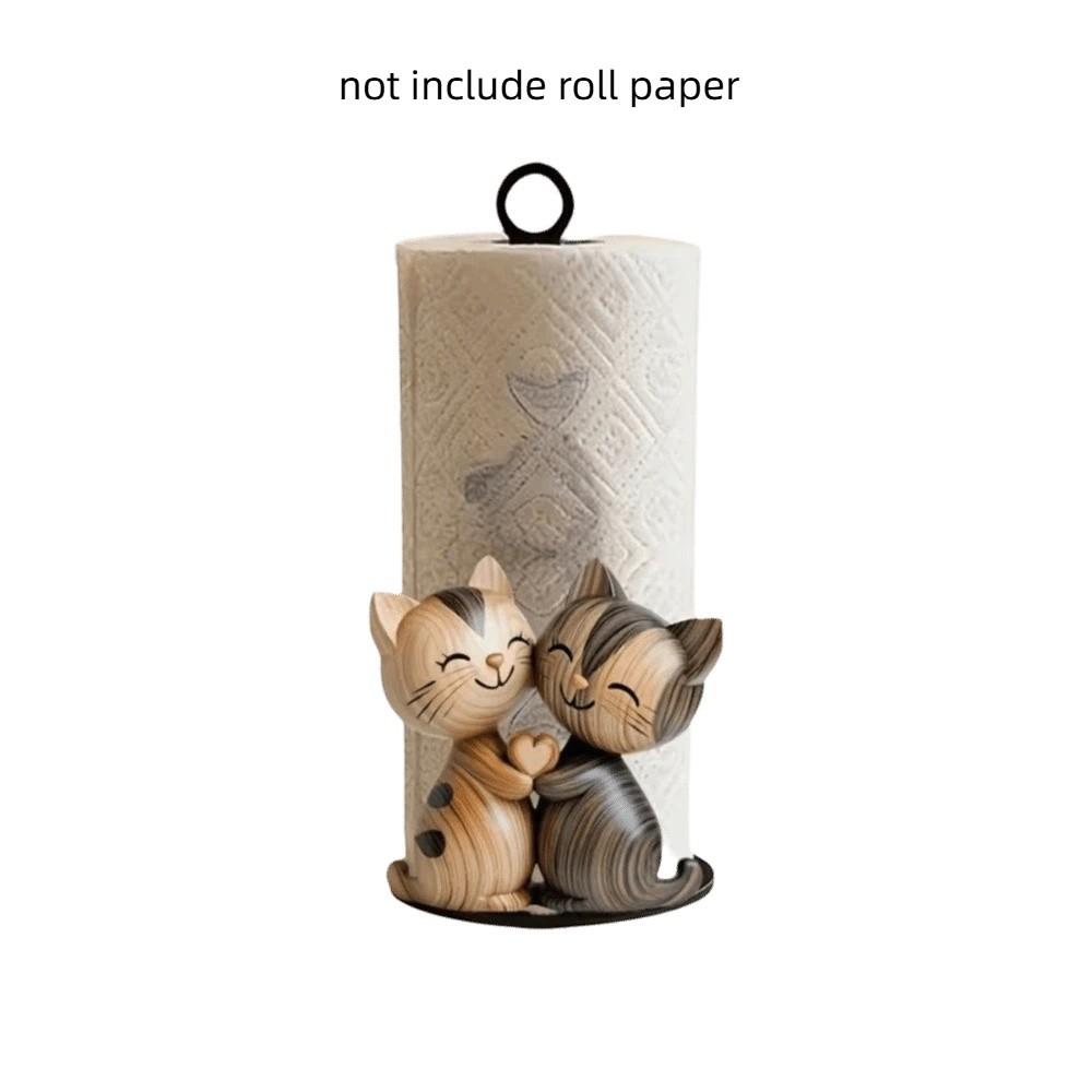 Wooden Roll Paper Towel Holder Cat Dog Vertical Napkins Rack Kitchen Countertop