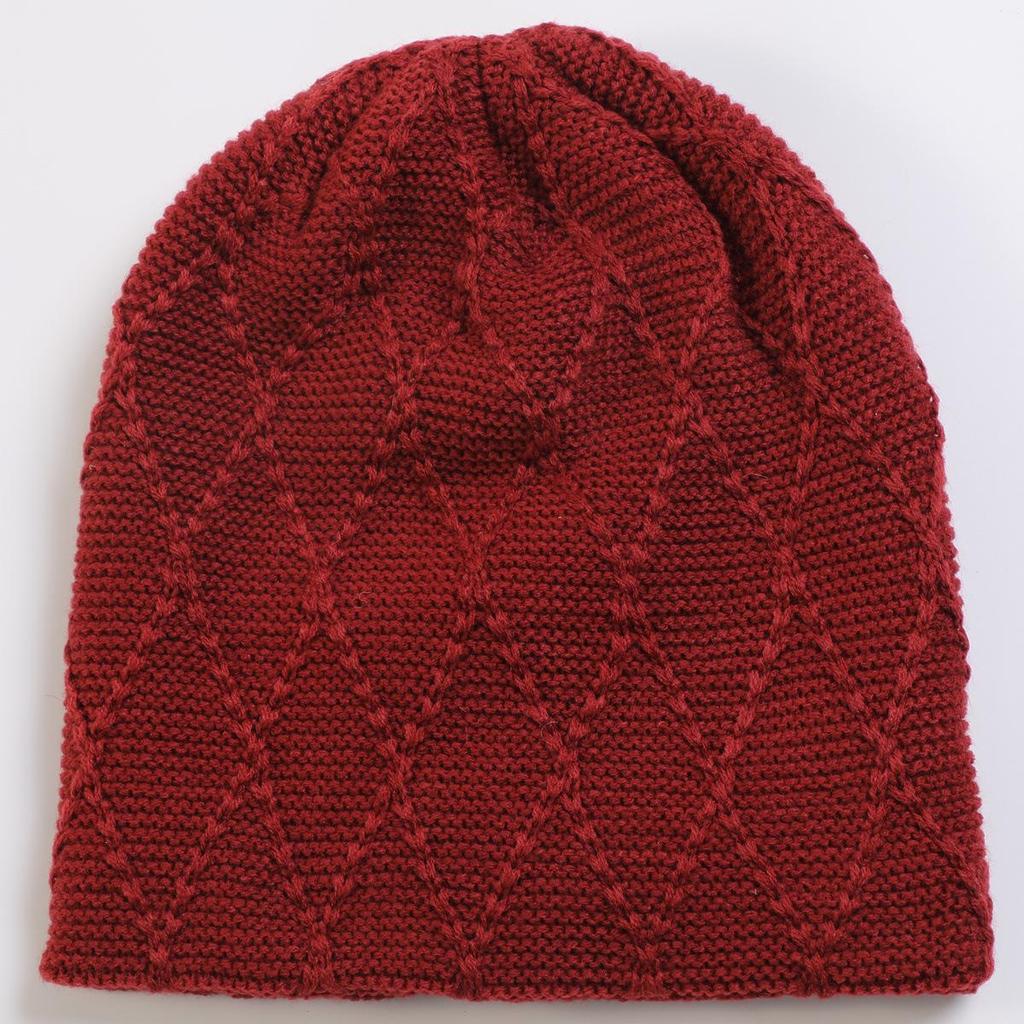New Women's Knitted Pullover Hat Solid Color Mesh Diamond Plush Wool Cap Autumn Winter Ear Protection Pile Cap