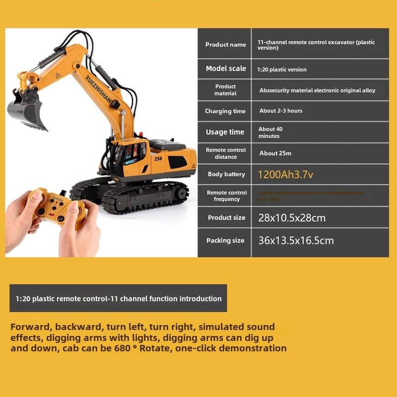 New 11 Channel Four Wheel Drive Remote Control Excavator 4x4 Alloy Dump Truck Bulldozer Loader Model Electric Digging Arm Toy Childhood Gift