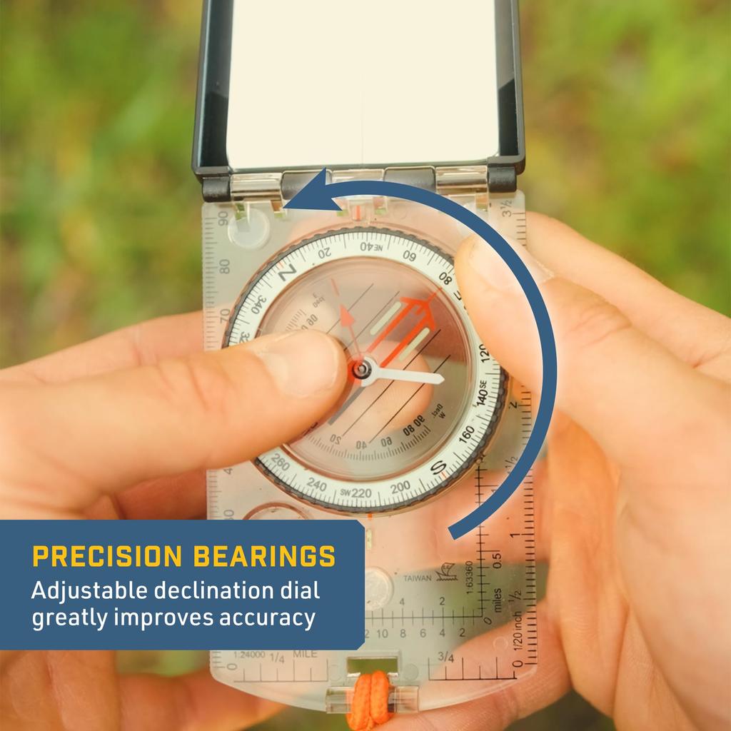 Профессиональный компас-карта Sun Company с регулируемым склонением — портативный компас с базовой пластиной для ориентирования, пешего туризма, туризма с рюкзаком и выживания