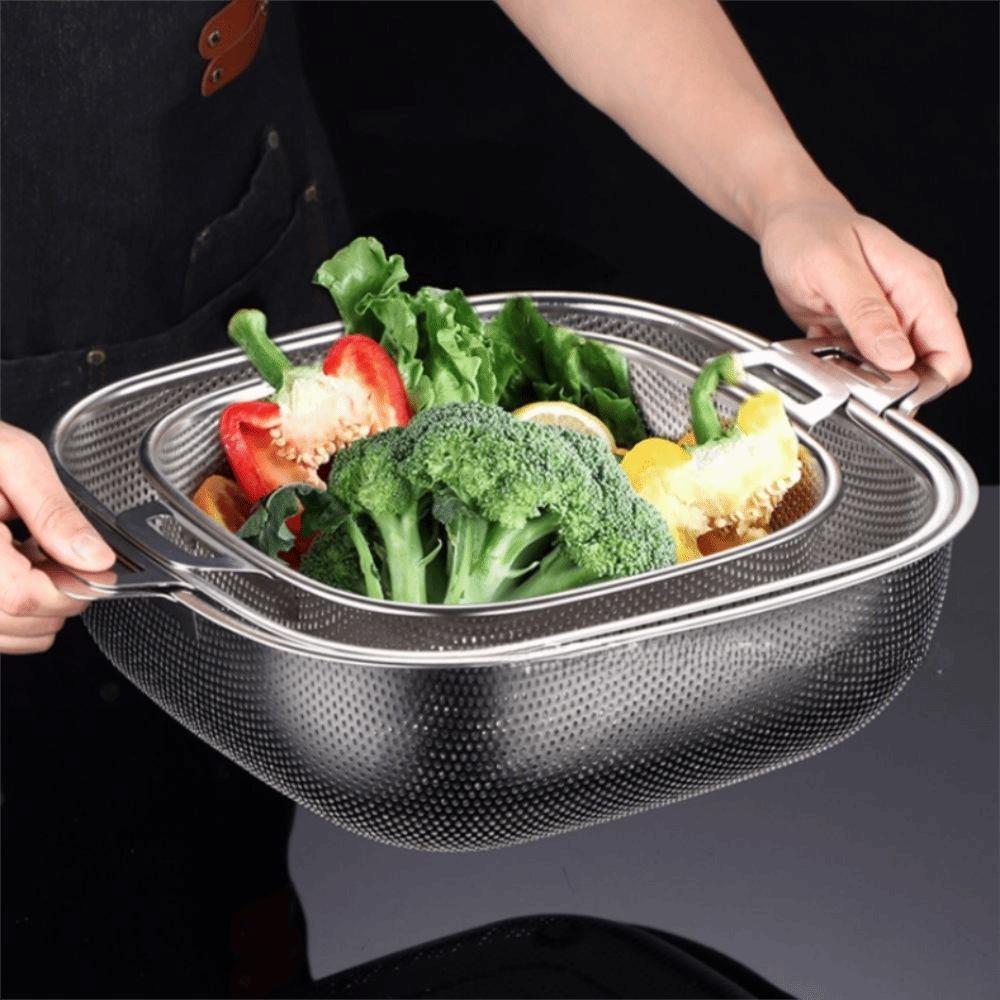Stainless Steel Square Drain Basket Rust-proof Pasta Strainer Vegetable Washing Basket  Rice