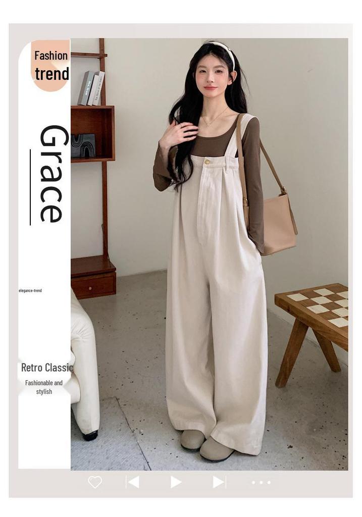 2026 Spring Maternity Set: Washed Denim Overalls & Bell Sleeve Layered Top