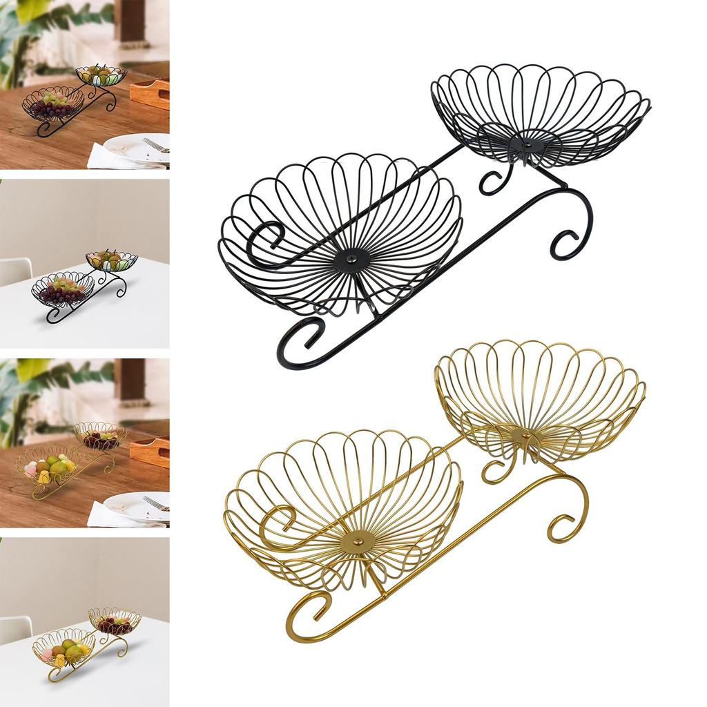 2 Tier Metal Fruit Basket Party Space Saving Modern Counter Top Container Stand