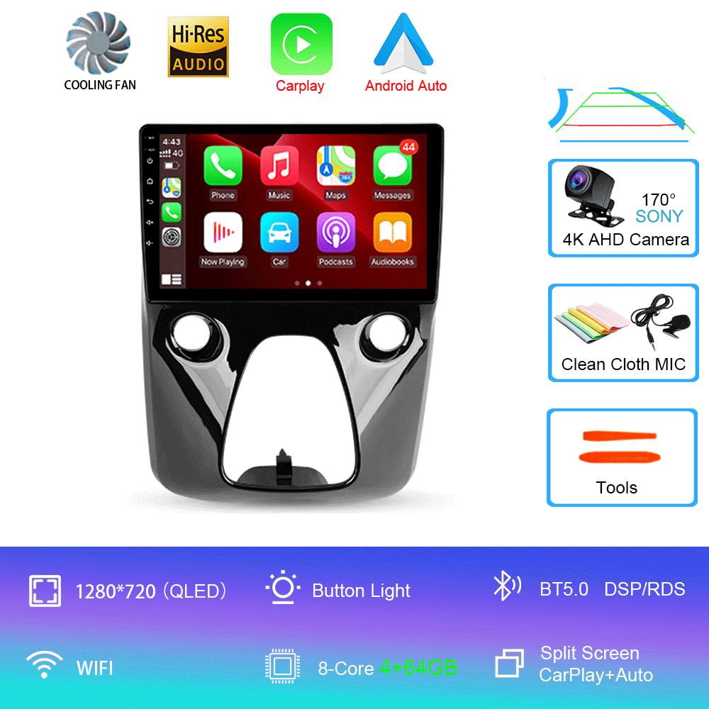 Автомобильное радио Android 14 для Toyota Aygo Peugeot 108 Citroen C1 2016 - 2020 Авто Мультимедийный Плеер Стерео 4G WIFI Carplay 360 Камера