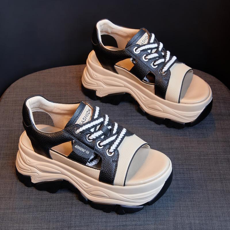 Женские летние сандалии на толстой подошве, с внутренней платформой, с закрытым носком, повседневные, на наклонном каблуке, римские спортивные сандалии из спилка