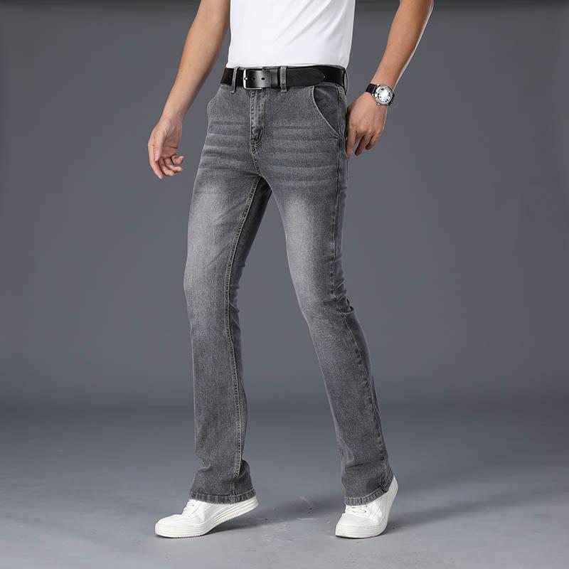 Мужские расклешенные джинсы, расклешенные мужские дизайнерские классические джинсы, эластичные свободные расклешенные джинсы