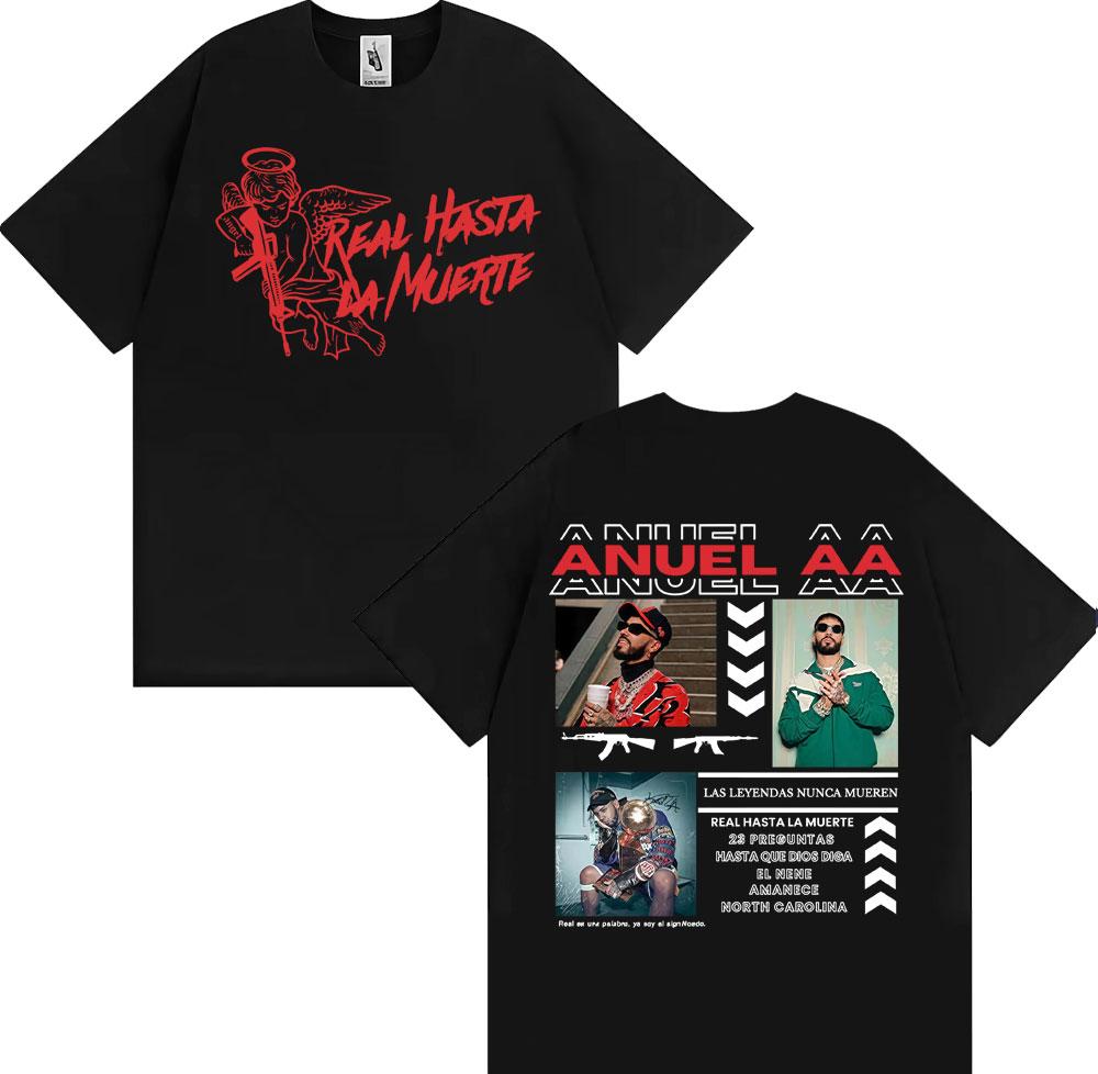 Rapper Anuel AA Rhlm 2 Album 2026 Tour Tshirts Men Women Fashion Hip Hop High Street T Shirt Cotton ONeck Short Sleeve Tshirt
