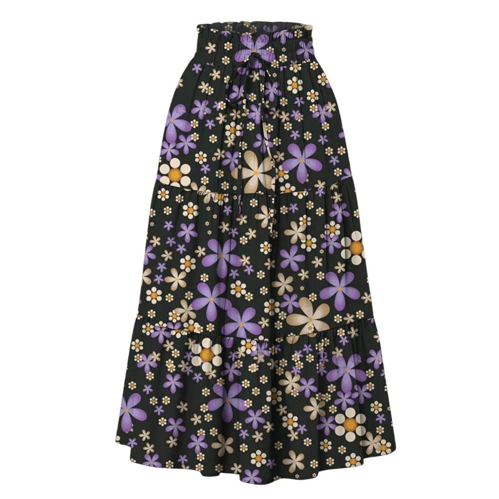 Женская модная юбка свободного покроя с цветочным принтом и эластичным поясом без карманов