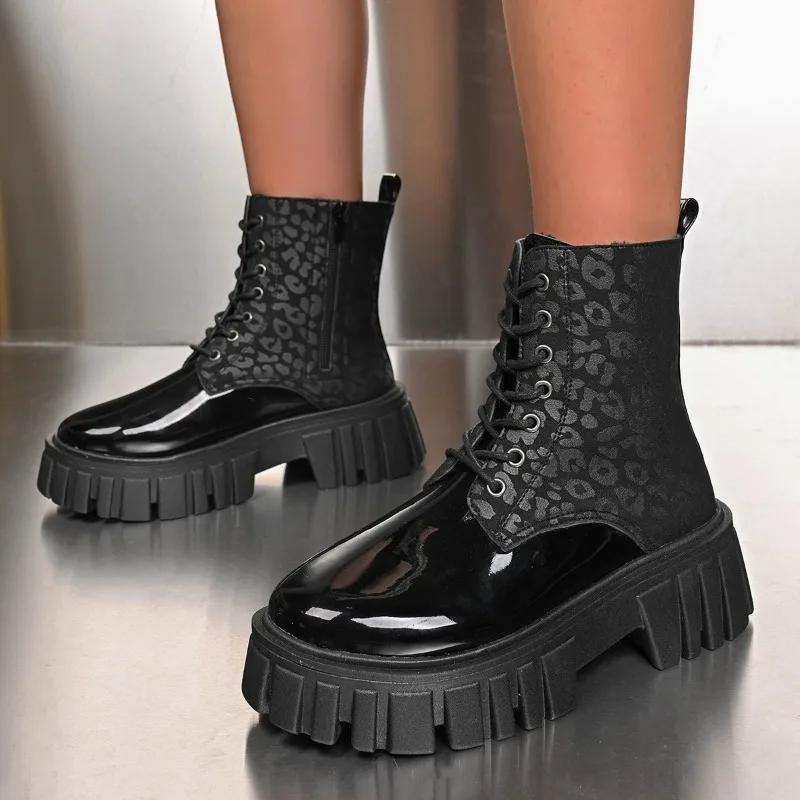 2024 Fashion New Modern Women's Boots Outdoor Platform Ankle Boots Women Round Toe Low Heel Side Zip Shoes Women Zapatos Mujer