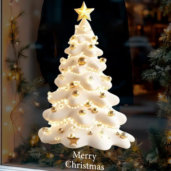 Christmas Tree Window Cling Removable Waterproof PVC Winter Merry Christmas Static Glass Sticker Holiday Party Decoration Decal
