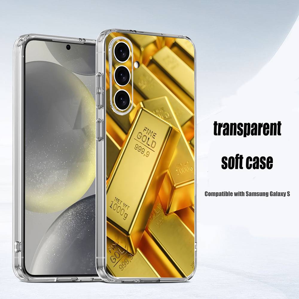 Деньги Золото Искусство Чехол Для Телефона Для Samsung S24,30,21,22,23,20 FE,lite,PIus,Ultra,5G,Note,9,10 Прозрачная Крышка