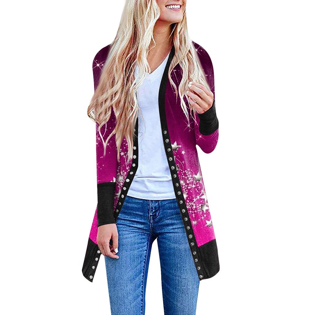 Женский повседневный кардиган с длинными рукавами и постепенным рождественским принтом, легкая куртка