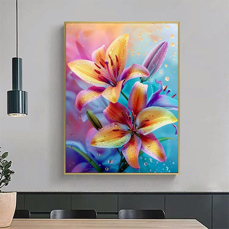 5d DIY Алмазная картина, вышивка крестом, красочный цветок лилии, алмазная вышивка, мозаика, полный круглый дрель, домашний декор