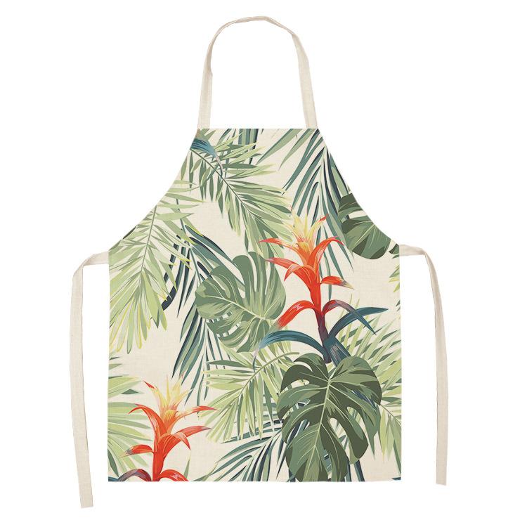 Tropical Plants Kitchen Aprons For Women Home Flower Baking Baking Cafe Cotton Linen Cleaning Aprons 38x47cm