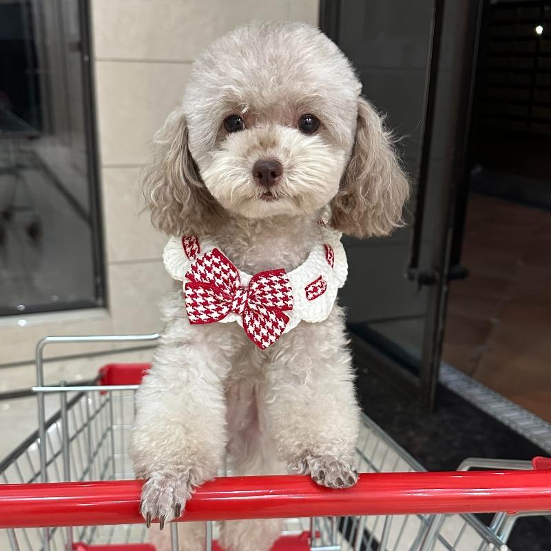 Easter Houndstooth Pet Bandana, soft breathable plaid bow scarf for cats, dogs and rabbits