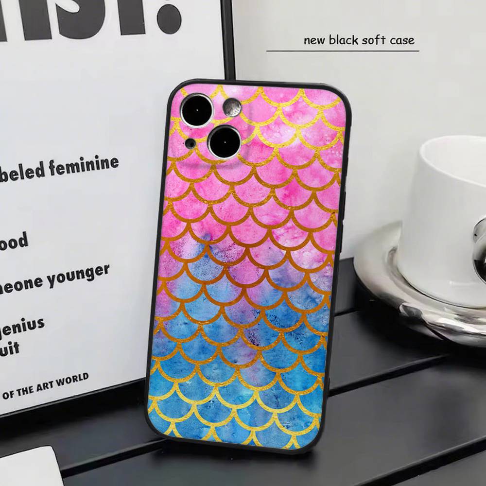 Чешуя русалки для iPhone 15 16 14 Plus 13 12 11 17 Pro Max 17 Air Черный Мягкий Чехол для Телефона