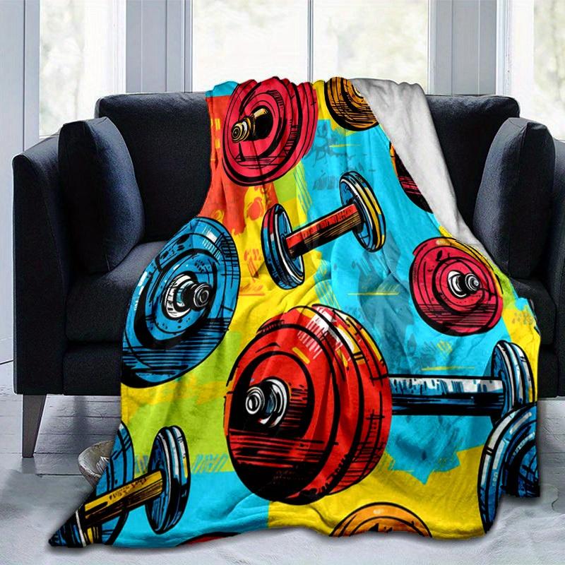 1pc. Colorful Gym Equipment Print Blanket - Perfect for Home Office Outdoor Gift Suitable All Seasonsz041732