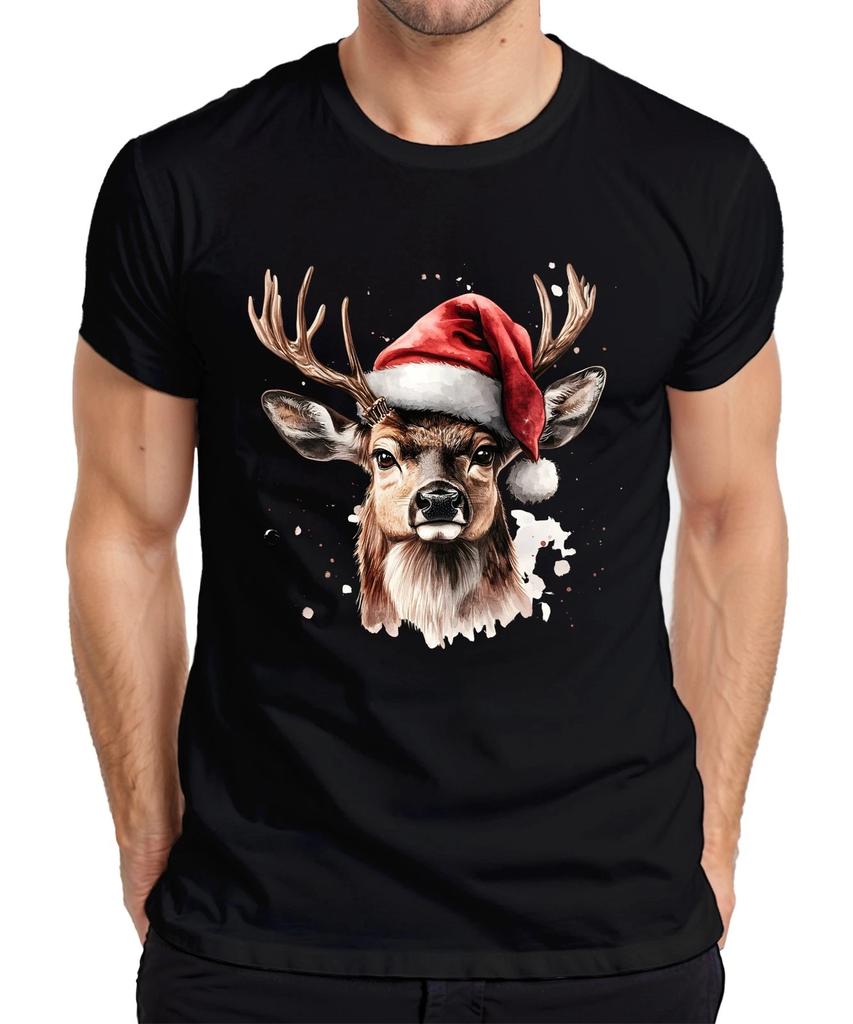 Weihnachtshirsch Rentier Aquarell realistisch Weihnachten Herren T-Shirt