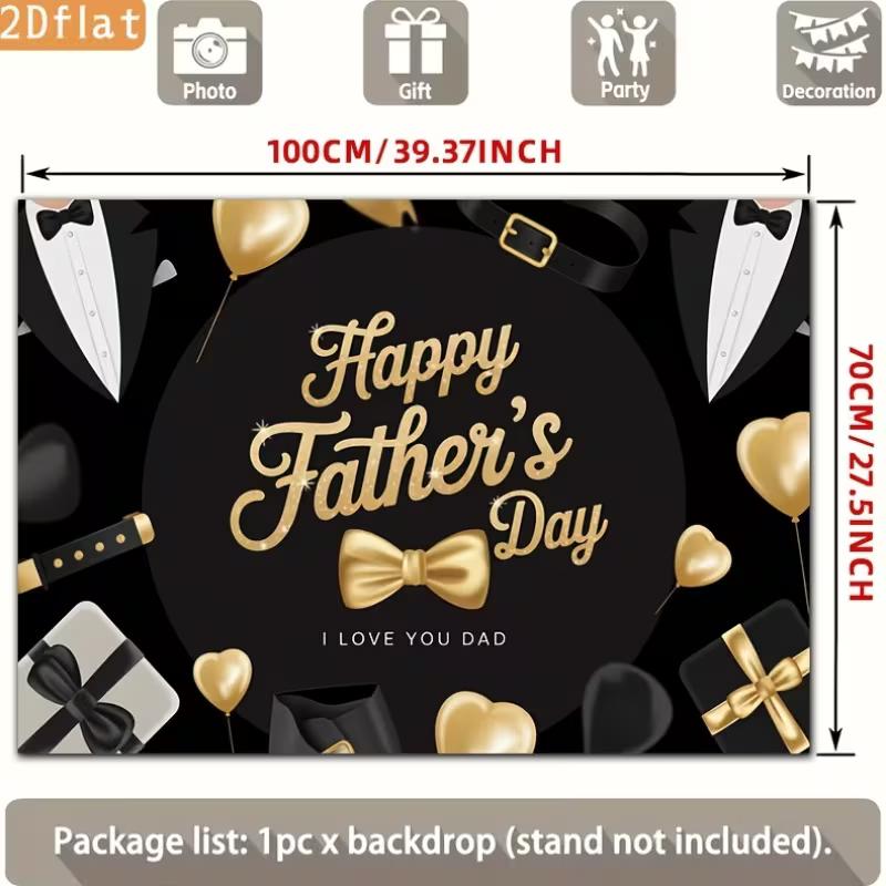 2D Happy Father's Day Backdrop Black Gold Tuxedo Photography Background Banner